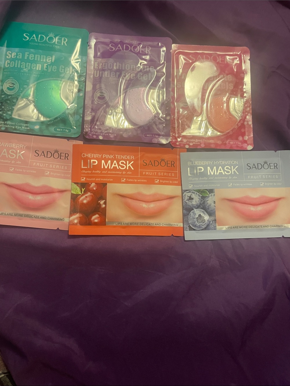 SADÖER Lip & Eye Mask Set in Teal, Purple, Pink, Orange, Blue